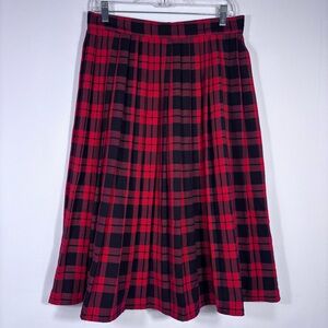 NWT Vintage Christy Girl Red & Black Plaid Pleated A-Line Skirt Size Small